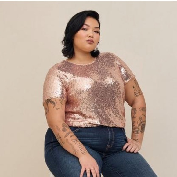 Torrid Abbey Short Sleeve Champagne Sequin Top Size 0 NEW - Picture 1 of 7
